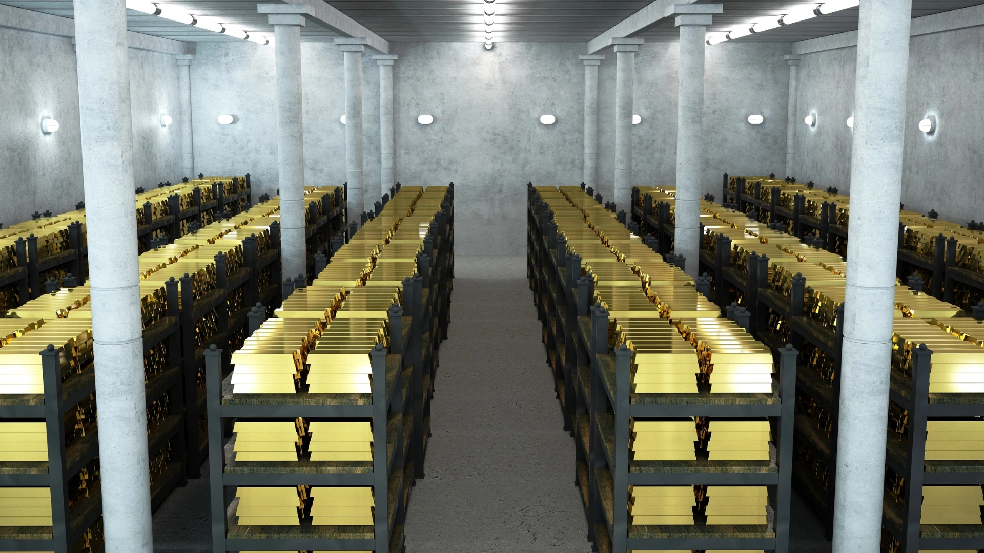 Gold bars stored in a secure vault